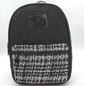 Badgley Mischka Diamond Quilted Nylon & Tweed Small Backpack Black